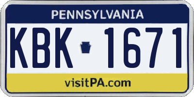 PA license plate KBK1671
