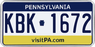 PA license plate KBK1672