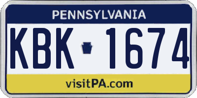 PA license plate KBK1674