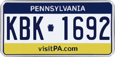PA license plate KBK1692