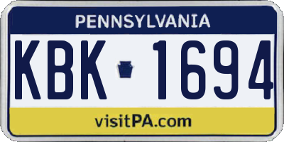 PA license plate KBK1694