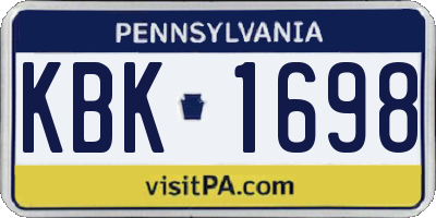 PA license plate KBK1698