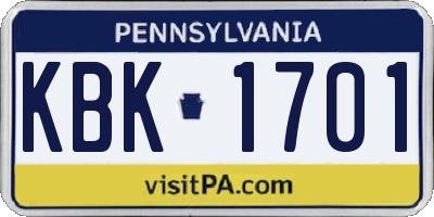 PA license plate KBK1701
