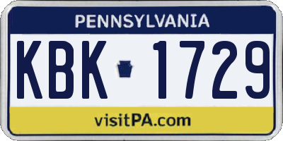 PA license plate KBK1729