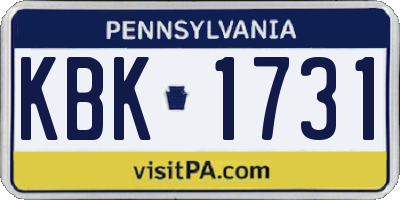 PA license plate KBK1731