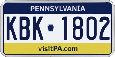 PA license plate KBK1802