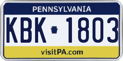 PA license plate KBK1803