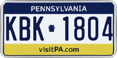 PA license plate KBK1804