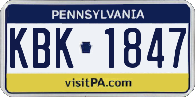 PA license plate KBK1847