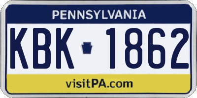 PA license plate KBK1862
