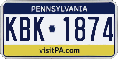PA license plate KBK1874