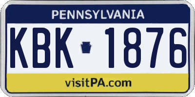 PA license plate KBK1876
