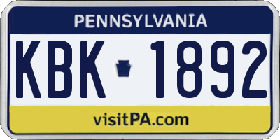PA license plate KBK1892