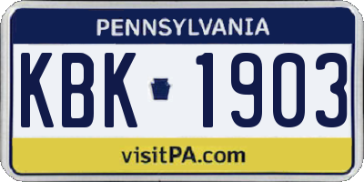 PA license plate KBK1903