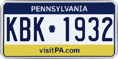PA license plate KBK1932
