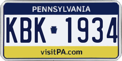 PA license plate KBK1934
