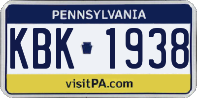 PA license plate KBK1938