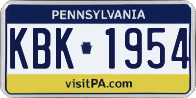 PA license plate KBK1954