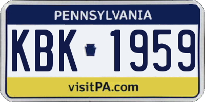 PA license plate KBK1959