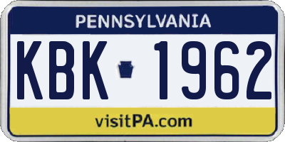 PA license plate KBK1962