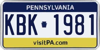 PA license plate KBK1981