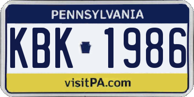 PA license plate KBK1986