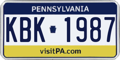 PA license plate KBK1987