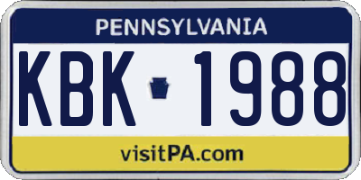 PA license plate KBK1988