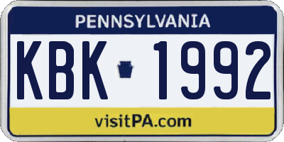 PA license plate KBK1992