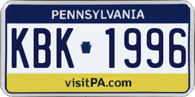 PA license plate KBK1996