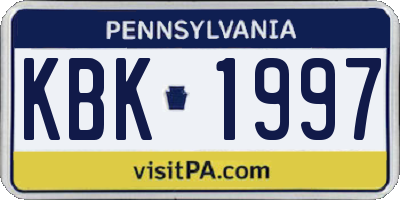 PA license plate KBK1997
