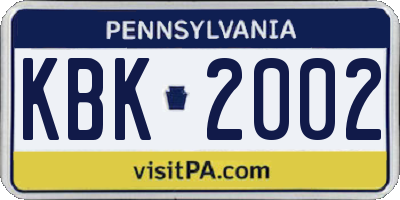 PA license plate KBK2002