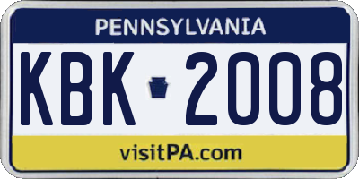 PA license plate KBK2008