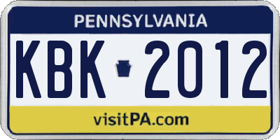 PA license plate KBK2012