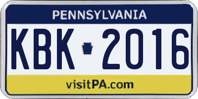 PA license plate KBK2016