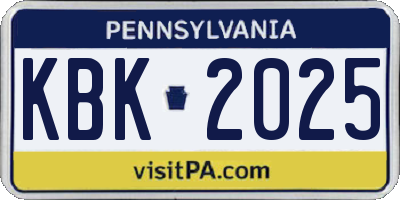 PA license plate KBK2025