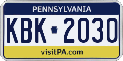 PA license plate KBK2030