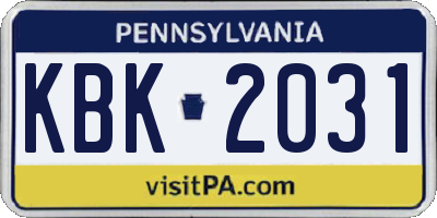 PA license plate KBK2031