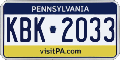 PA license plate KBK2033