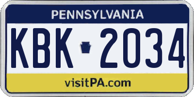 PA license plate KBK2034