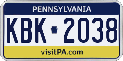 PA license plate KBK2038