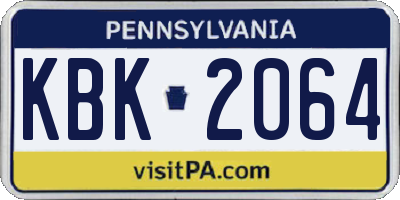 PA license plate KBK2064