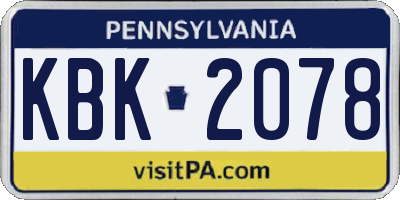 PA license plate KBK2078
