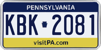PA license plate KBK2081
