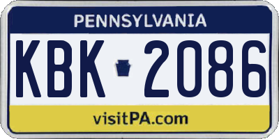 PA license plate KBK2086