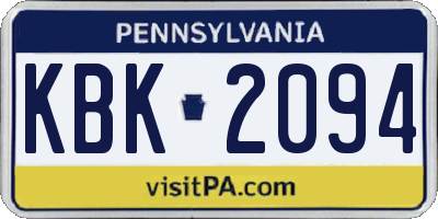 PA license plate KBK2094
