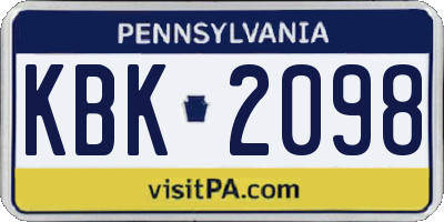 PA license plate KBK2098