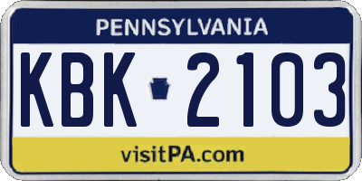 PA license plate KBK2103