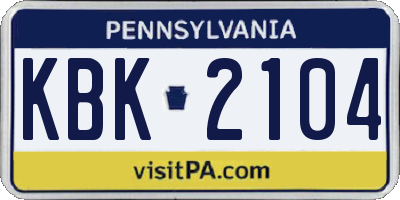 PA license plate KBK2104