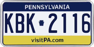 PA license plate KBK2116